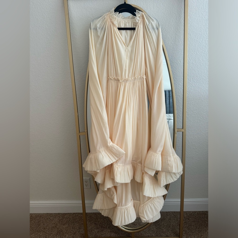 high low ruffle cape dress